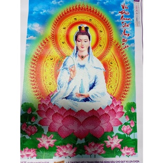 Tranh đính đá hình bồ tát . Size: 50x70cm. Tranh đã đính.