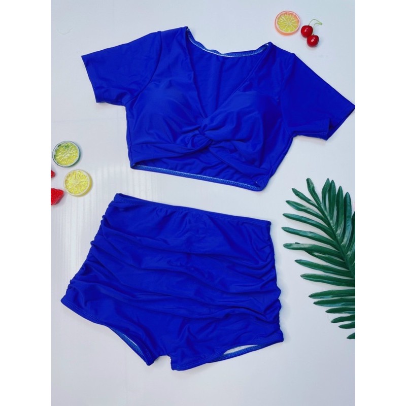 Bộ đồ bơi nữ, Set bơi áo croptop xoắn + quần nhún, Đồ bơi, đồ đi biển