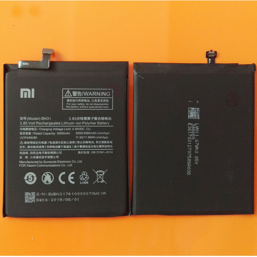 Pin Xiaomi Mi 5x, Mi A1 | BN31 | 3000/3080mAh / Pin xịn Xiaomi Mi 5X/Redmi note 5A/Redmi note 5A Prime/BN31/Mi A1