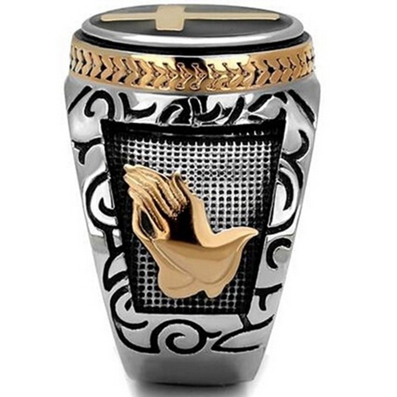 Nhẫn Thép Titan Hình Thánh Giá Phong Cách Cổ Điển Cho Nam