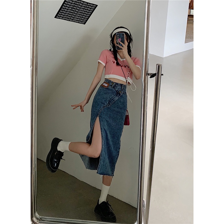 Chân váy jean IELGY lưng cao dáng mỏng sành điệu thời trang mùa hè 2022 mới dành cho nữ