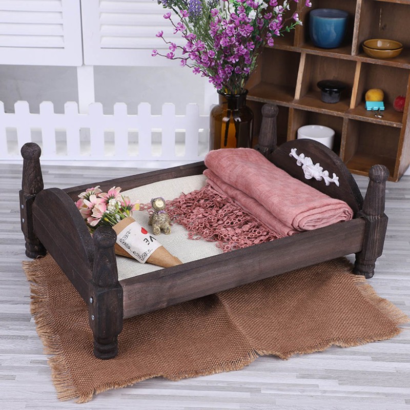 Giường Ngủ Mini Bằng Gỗ Phong Cách Cổ Điển Có Thể Tháo Rời Dùng Làm Phụ Kiện Chụp Ảnh Cho Bé Sơ Sinh Mới Sinh