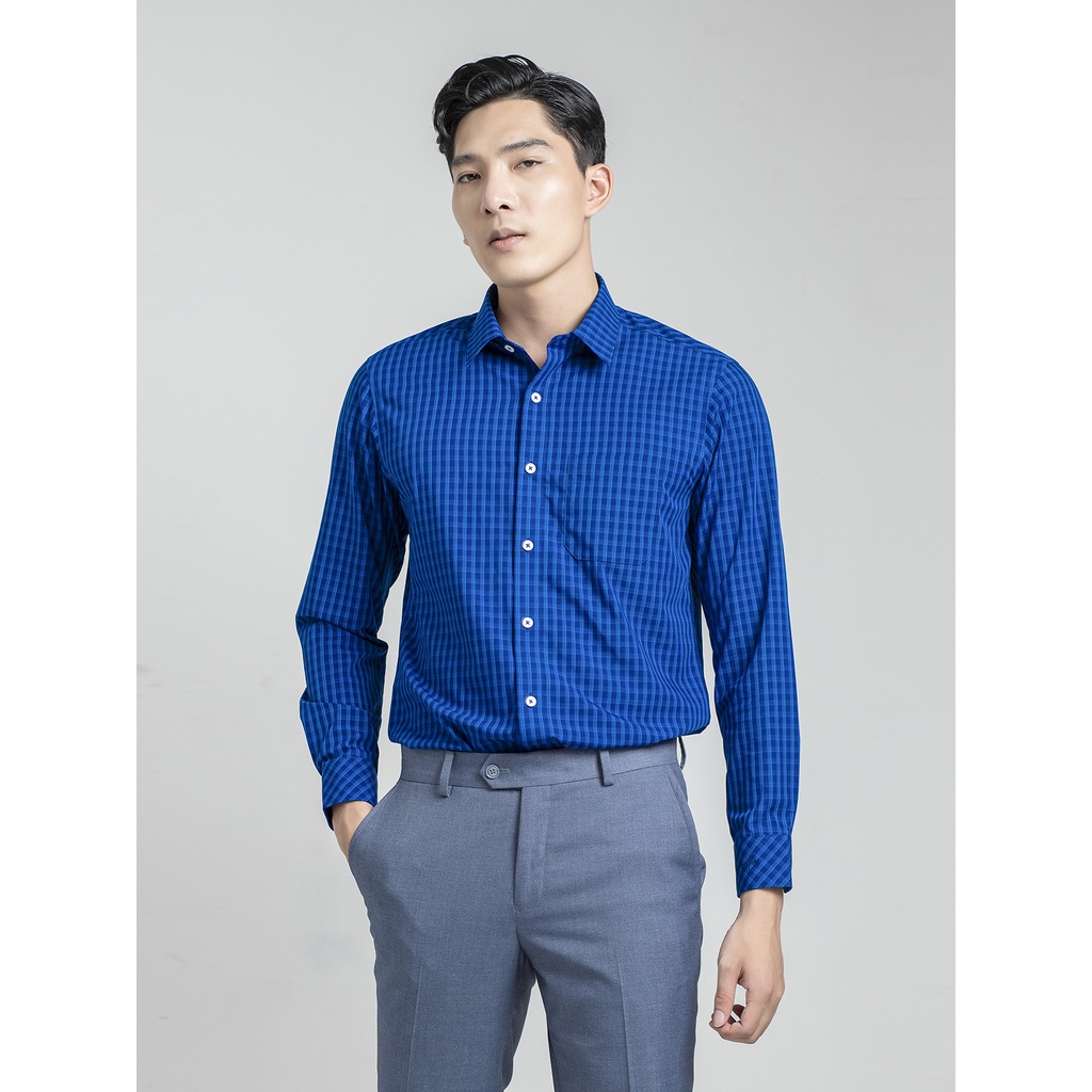 [MẪU MỚI] Áo sơ mi nam dài tay ARISTINO họa tiết kẻ xanh than nam tính, lịch sự, cotton thoáng khí - ALS24001