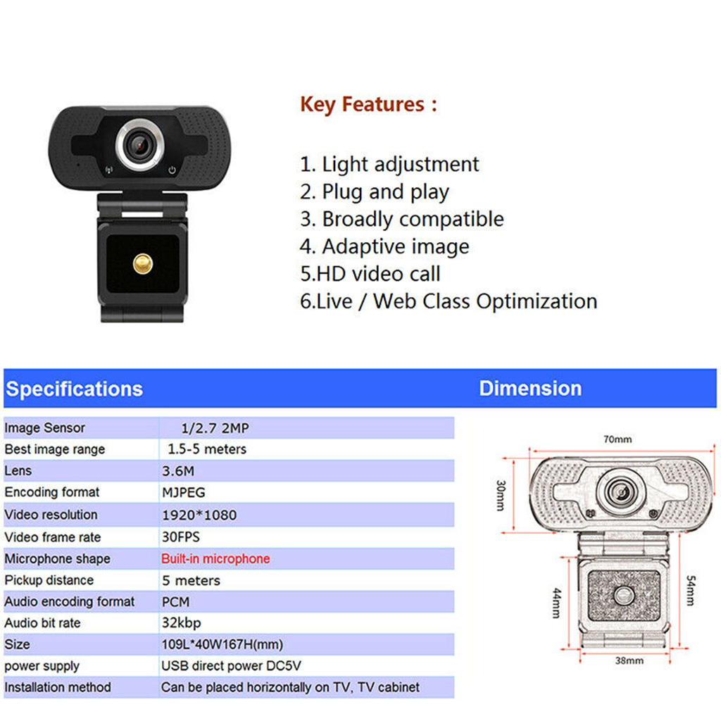 Webcam HD 1080P tích hợp micro dùng cho Laptop và máy tính để bàn | BigBuy360 - bigbuy360.vn