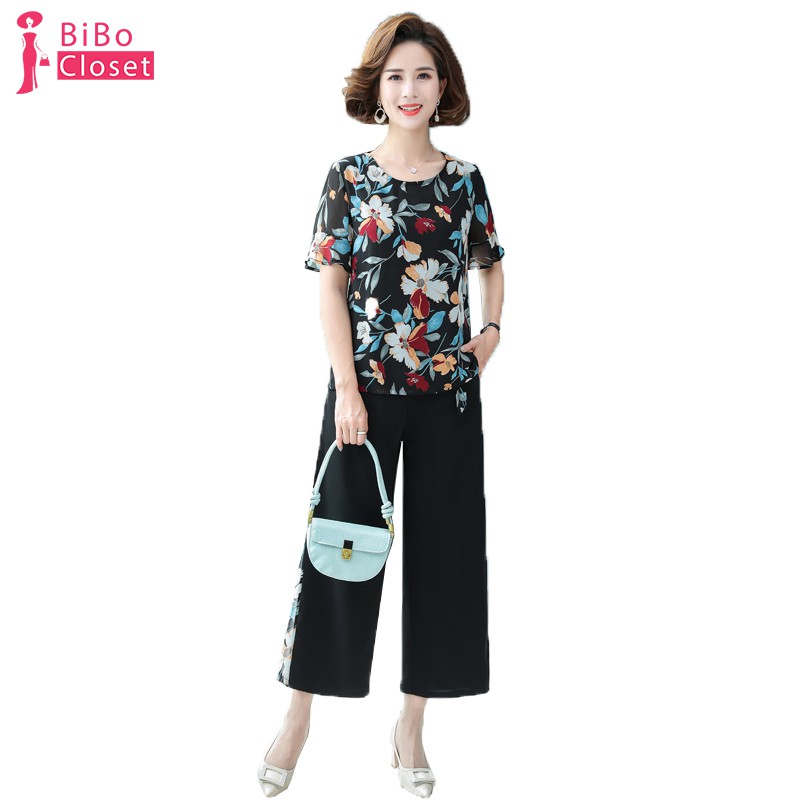 #M605 SET BỘ TRANG PHỤC SANG TRỌNG CHO NGƯỜI TRUNG NIÊN, ÁO VOAN QUẦN CÁT HÀN THOÁNG MÁT CHO MÙA HÈ HOT NHẤT2021