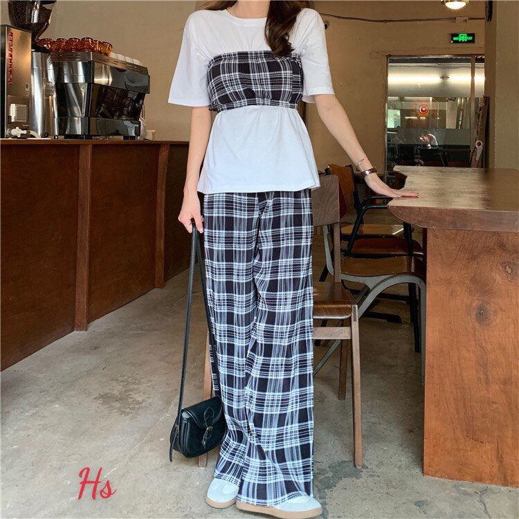 Set Bộ Kẻ Áo Quây Croptop + Quần Jogger Cực Hot Có Ảnh Thật Tự Chụp + Đánh Giá X.Store