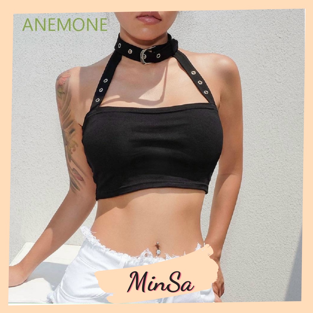Áo ống croptop đeo chocker cổ khoen cực hot , chất thun borip mềm mịn thấm hút mồ hôi