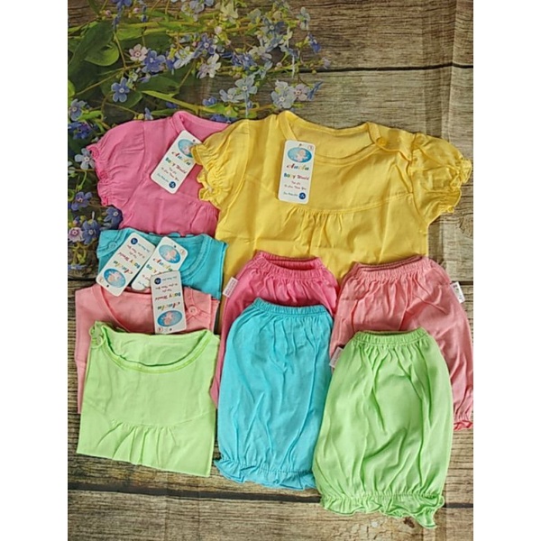 Bộ thun cotton tay ngắn 5 màu cài nút vai mặc nhà bé gái Anan dễ thương cho bé (sơ sinh đến 12kg)