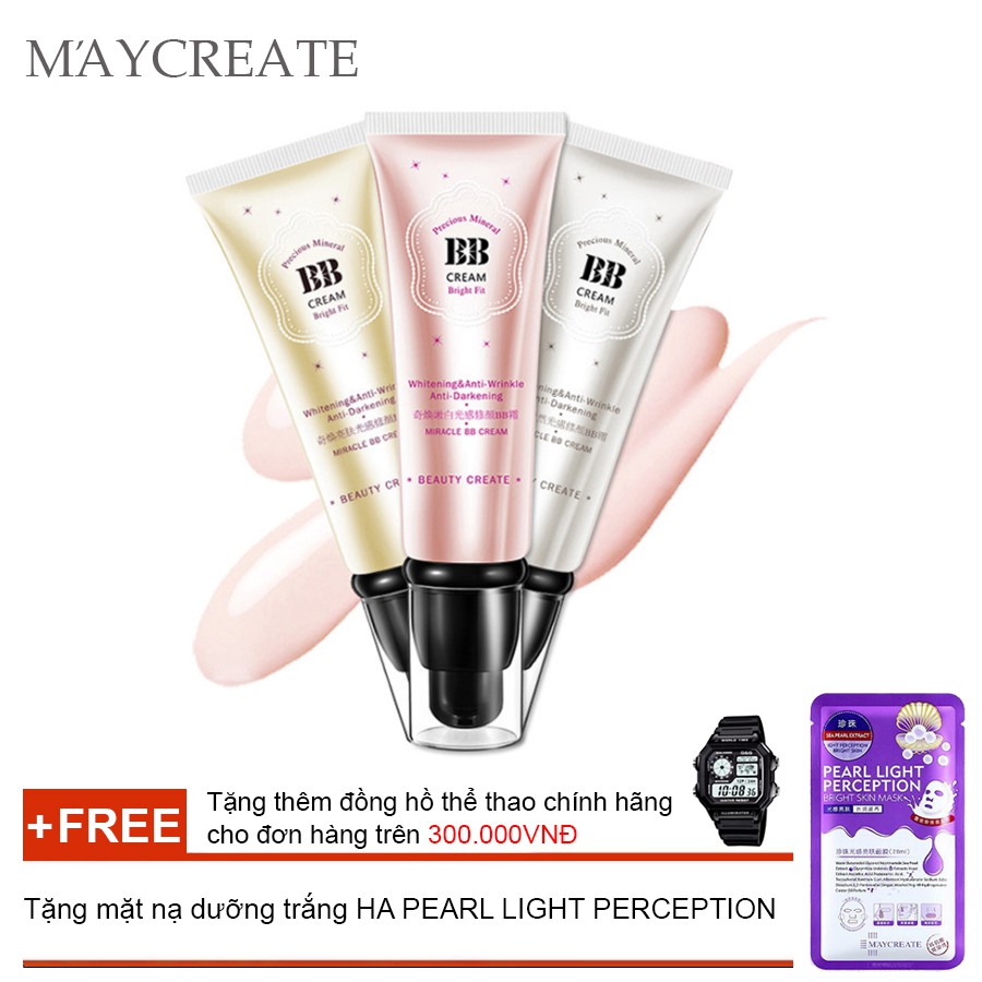 Bộ 5 Tuýt Kem Che Khuyết Điểm Maycreate Bb Cream + Tặng mặt nạ dưỡng trắng HA PEARL LIGHT PERCEPTION