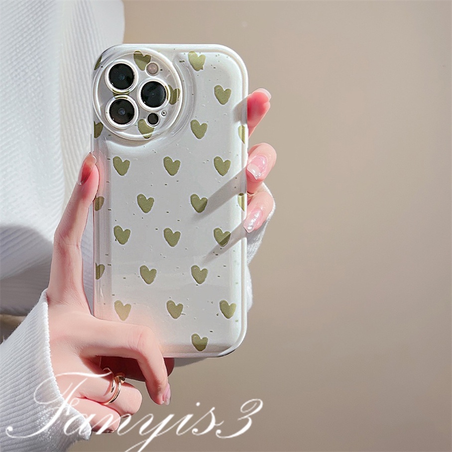 Ốp Điện Thoại Mềm Đệm Khí Hình Trái Tim Màu Xanh Lá Cho iPhone 14 13 12 11 Pro Max X XR Xs Max 8 7 6 6s Plus SE 2020
