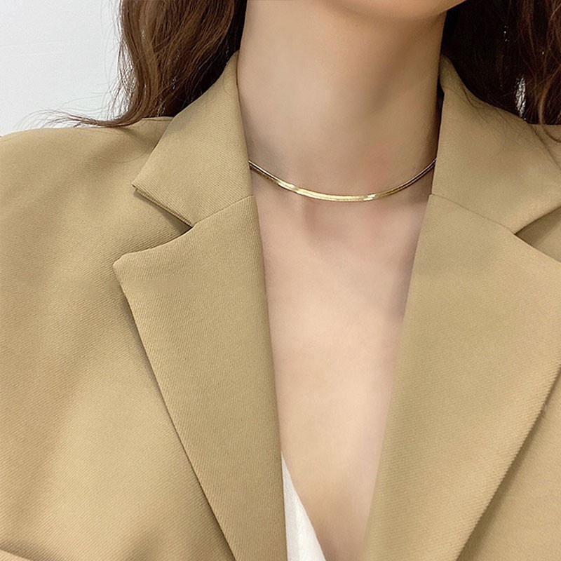 Gold Blade chain Choker Necklace /Gold Silver Color Flat Herringbone Choker /Women Flat  Snake  Necklace /Layer Lobster Buckle Gold Choker