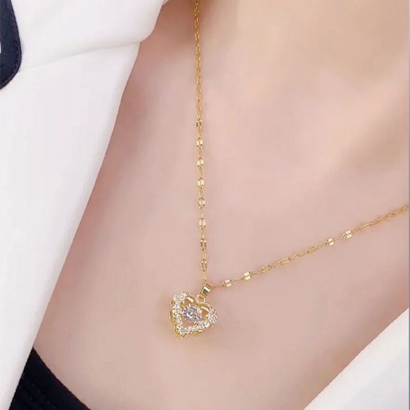 Vòng cổ titan mặt hình trái tim đá chuyển động thời trang sang trọng dành cho nữ