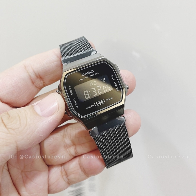 Đồng hồ Nam Casio A168WEMB-1B, đồng hồ chính hãng, dây mesh full đen