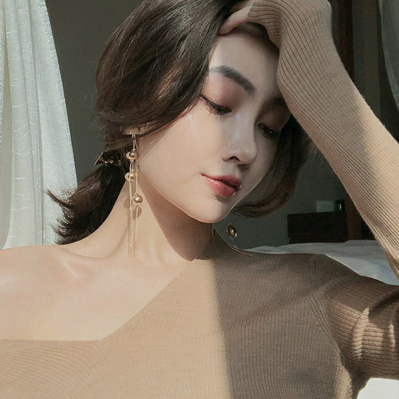 Bông tai mặt vuông trơn dáng dài thanh lịch MS143