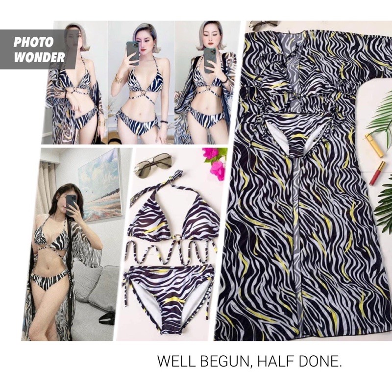 Sét Bikini biển nữ ❤️ Hàng Cao Cấp ❤️ Bộ đồ bơi nữ kết hợp áo khoác vải von