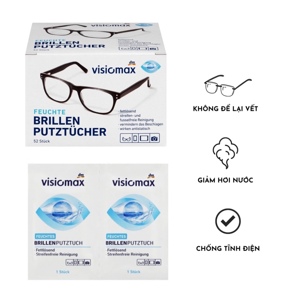 Giấy lau kính Visiomax Hộp 52 tờ không để lại vết, giảm hơi nước, Hàng Đức