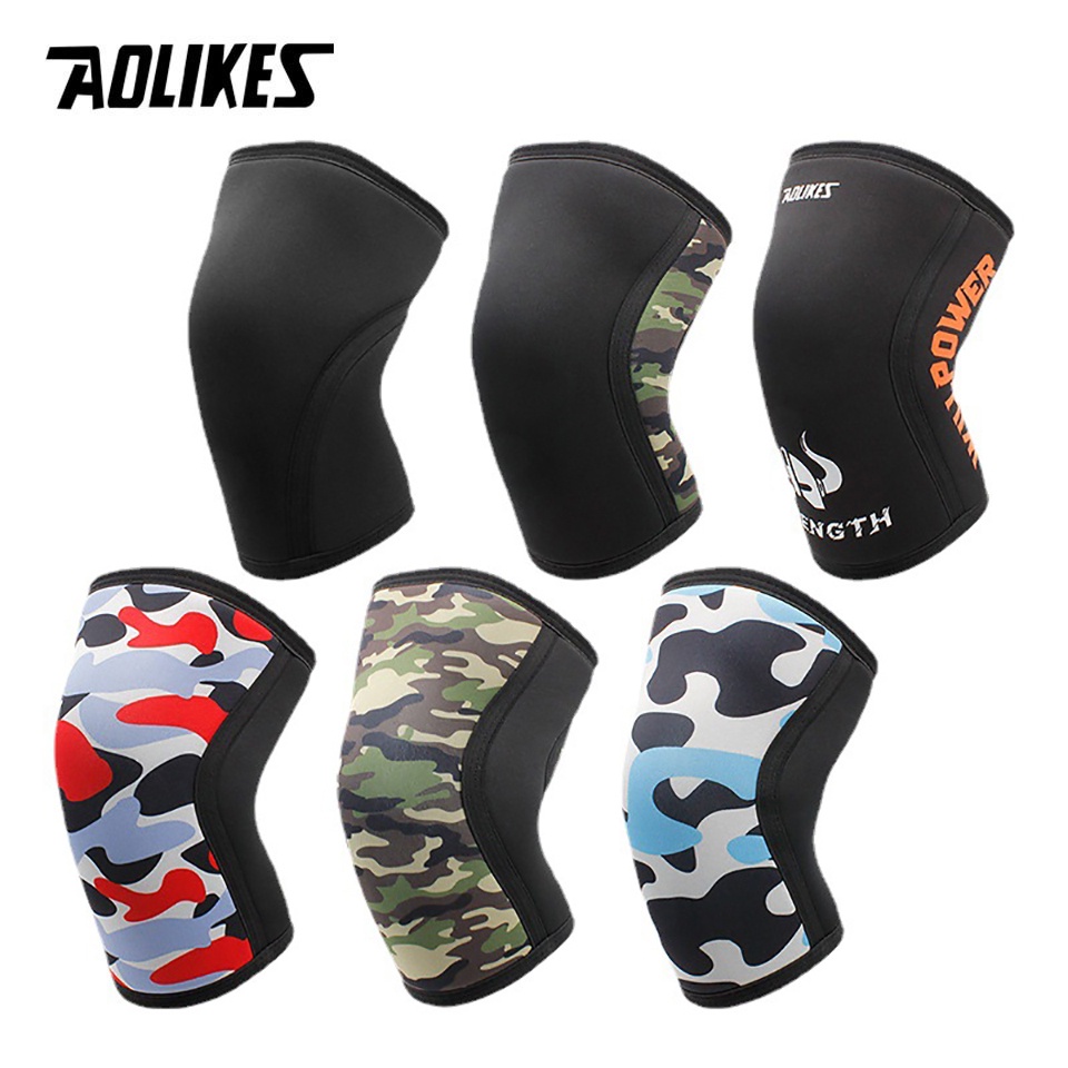 AOLIKES 1 Cặp Băng Quấn Bảo Vệ Đầu Gối 7mm Bằng Neoprene Hỗ Trợ Nâng Tạ