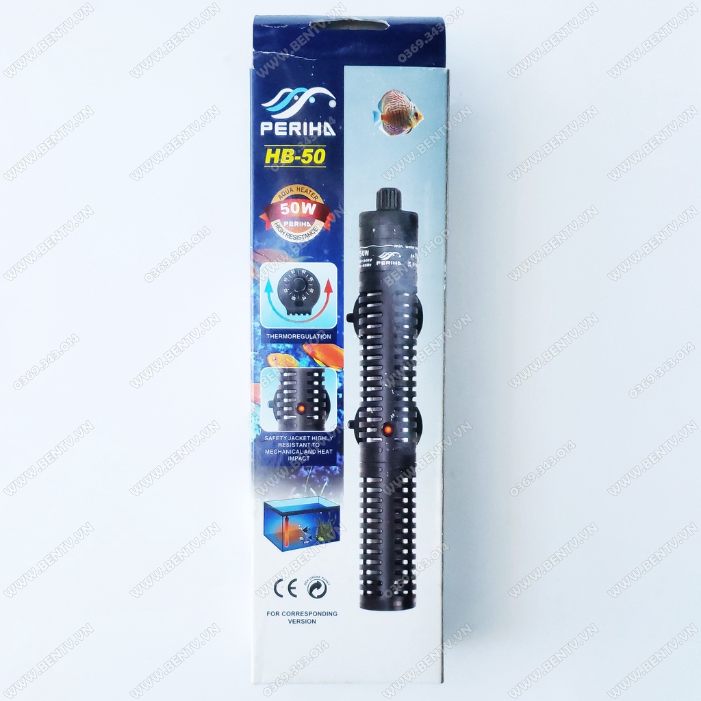 Máy Sưởi Bể Cá Periha 50W 100W 200W 300W 500W - Có Vỏ Bọc Chống Bỏng Cá