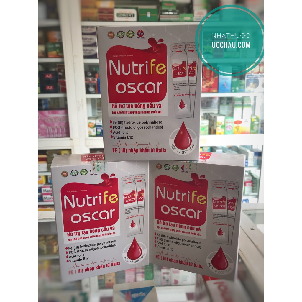 Bổ sung sắt cho bà bầu, trẻ em, người thiếu máu do thiếu sắt - Sắt nước Nutrife Oscar - nhập khẩu ITALIA - Hộp 16 gói