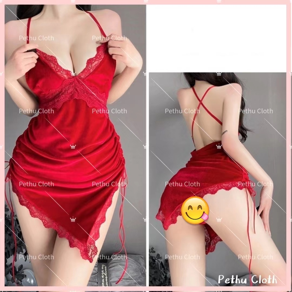 ( Q1,HCM）Đồ Váy ngủ sexyBộ Ngủ 2 Dây Chéo Lưng Màu Đen Free Size 40-65kg - ( ảnh thật) 40-65kg--014