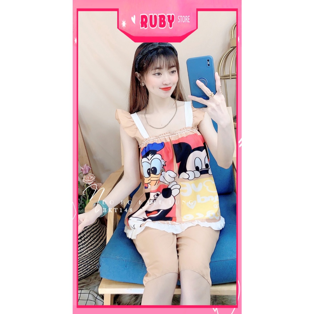 Đồ bộ nữ mặc nhà chất kate mềm mát in hình hoạt hình họa tiết dễ thương BKT148