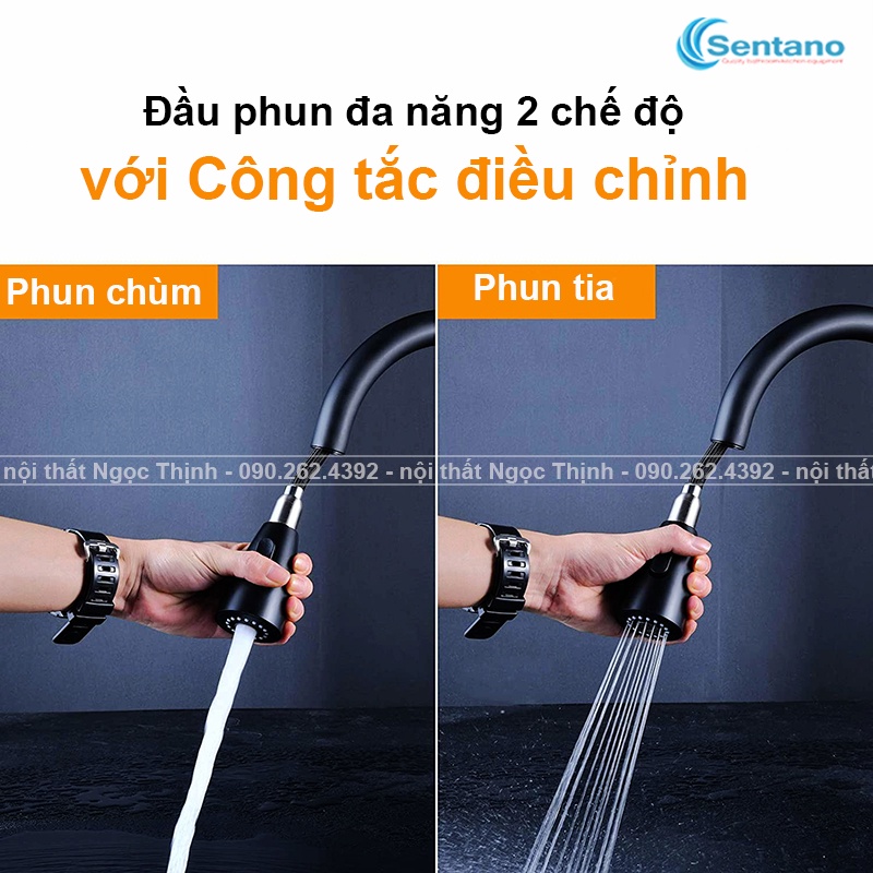 Vòi rửa chén bát Nóng Lạnh kiểu Dây Rút Nano đen 5 lơp chống trầy xước