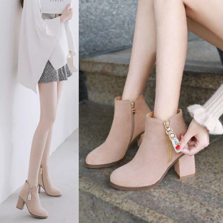 [SẴN HÀNG] Boots cao cổ nữ da lộn, giày cao cổ nữ thời trang, gót 7cm | BigBuy360 - bigbuy360.vn