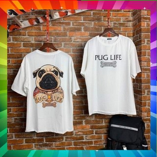 Áo thun unisex tay lỡ chó pug life