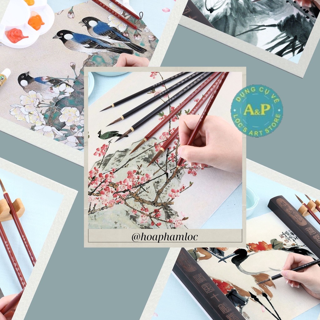 [Lộc'sArtStore] Bộ 3 Bút Cọ Thư Pháp Lông Sói Marie's dùng để viết chữ, vẽ thủy mặc, màu nước