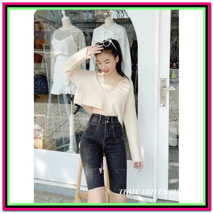 Quần jean LỬNG HAI TÚI BẦU 2 CÚC PHỐI RÁCH màu xám đen chất jean giãn tốt siêu đẹp m04