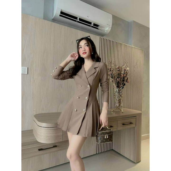 Đầm nữ thiết kế,đầm vét tay dài dáng xòe cài nút cực sang,chất tuyết mưa cao cấp hàng chuẩn shop