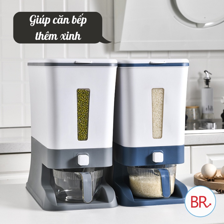 Thùng đựng gạo thông minh 10 Lít gia đình đa năng - Thùng đựng gạo 10kg đựng đồ khô chống ẩm mốc Br 01688