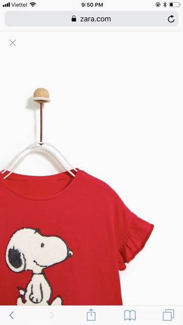 Áo cộc đỏ Zara snoopy bé gái 1-5Y (có ảnh thật)