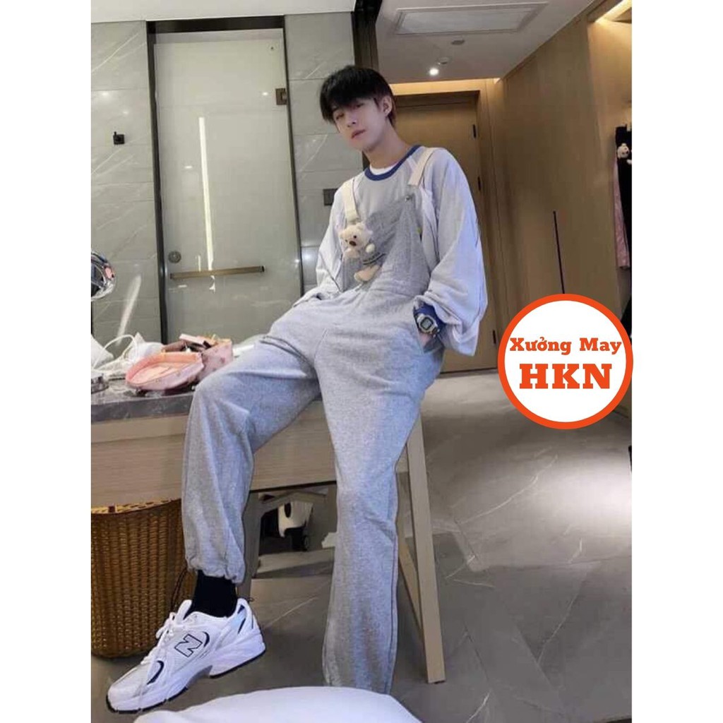 Quần Yếm Nỉ Nam Nữ Mix Gấu Bông Vải Đẹp Mã 480 Xưởng May HKN