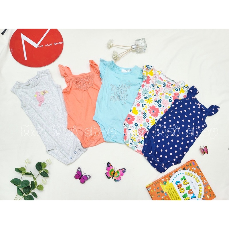 (Chọn màu-sz 6-9M) Body chíp 2 DÂY, BA LỖ, CÁNH TIÊN xuất dư cho bé gái- Bodysuit, bộ đồ liền thân, áo liền quần