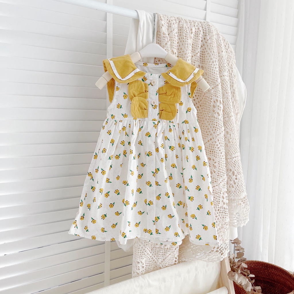 Váy hè sát nách ngực 4 lá cho bé gái 8-21 kg (1-6 tuổi)- Chất thô mát