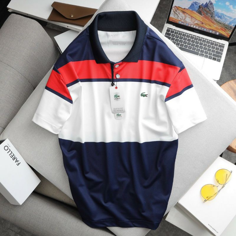 (2 màu) Áo polo tennis vải pique polyester cao cấp Lacoste Sport color block