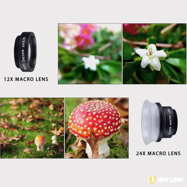 Bộ Lens, ống kính macro cho điện thoại 2in1 Apexel 12X + 24X - Chụp ảnh cận cảnh