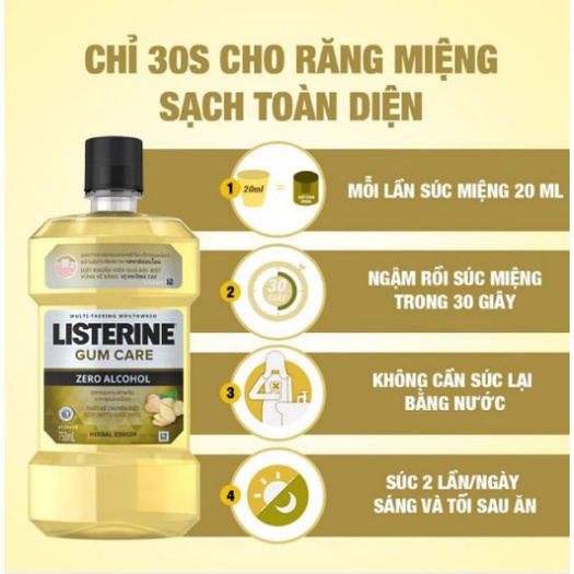 Nước Súc Miệng Listerine Gum Care Không Cay 250ml