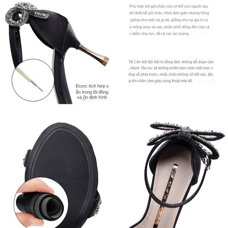 Giày Cao Gót Đính Đá Nơ Quyến Rũ Thời Trang Cao Cấp Thoải Mái Cho Nữ
