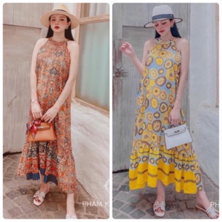 ĐẦM MAXI HOẠ TIẾT CỔ YẾM (KÈM VIDEO HÌNH THẬT)