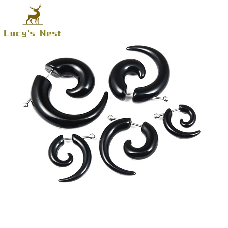 1 Pair Horn Shaped Ear Studs Men Dị Ứng Acrylic Earring For Male