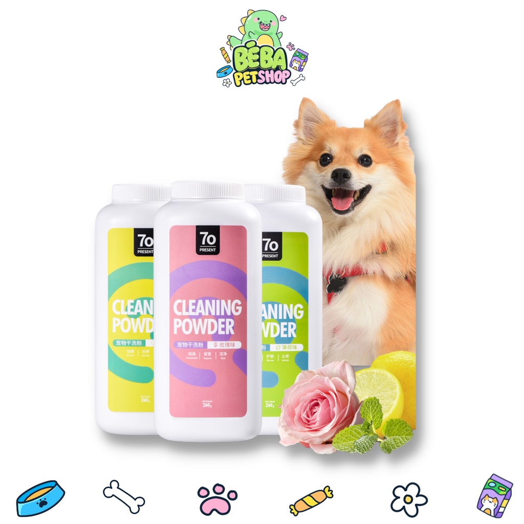 Phấn tắm khô dưỡng lông, tiện lợi cho chó mèo thú cưng Dry Cleaning Powder chai 260g | Bé Ba Petshop