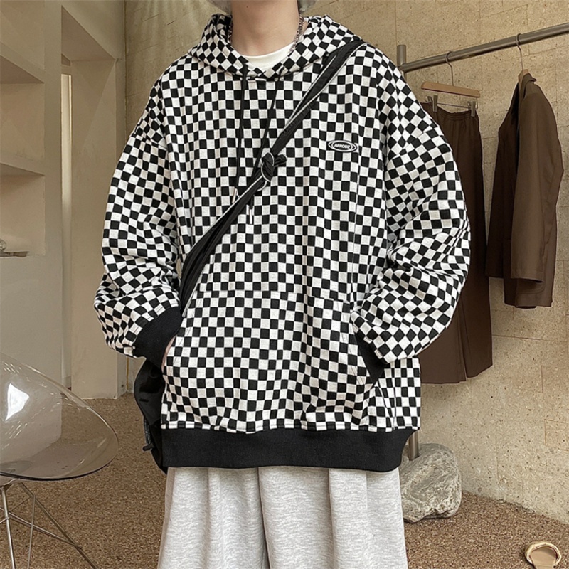 Áo hoodie sọc caro thời trang retro size M-5XL dành cho nam