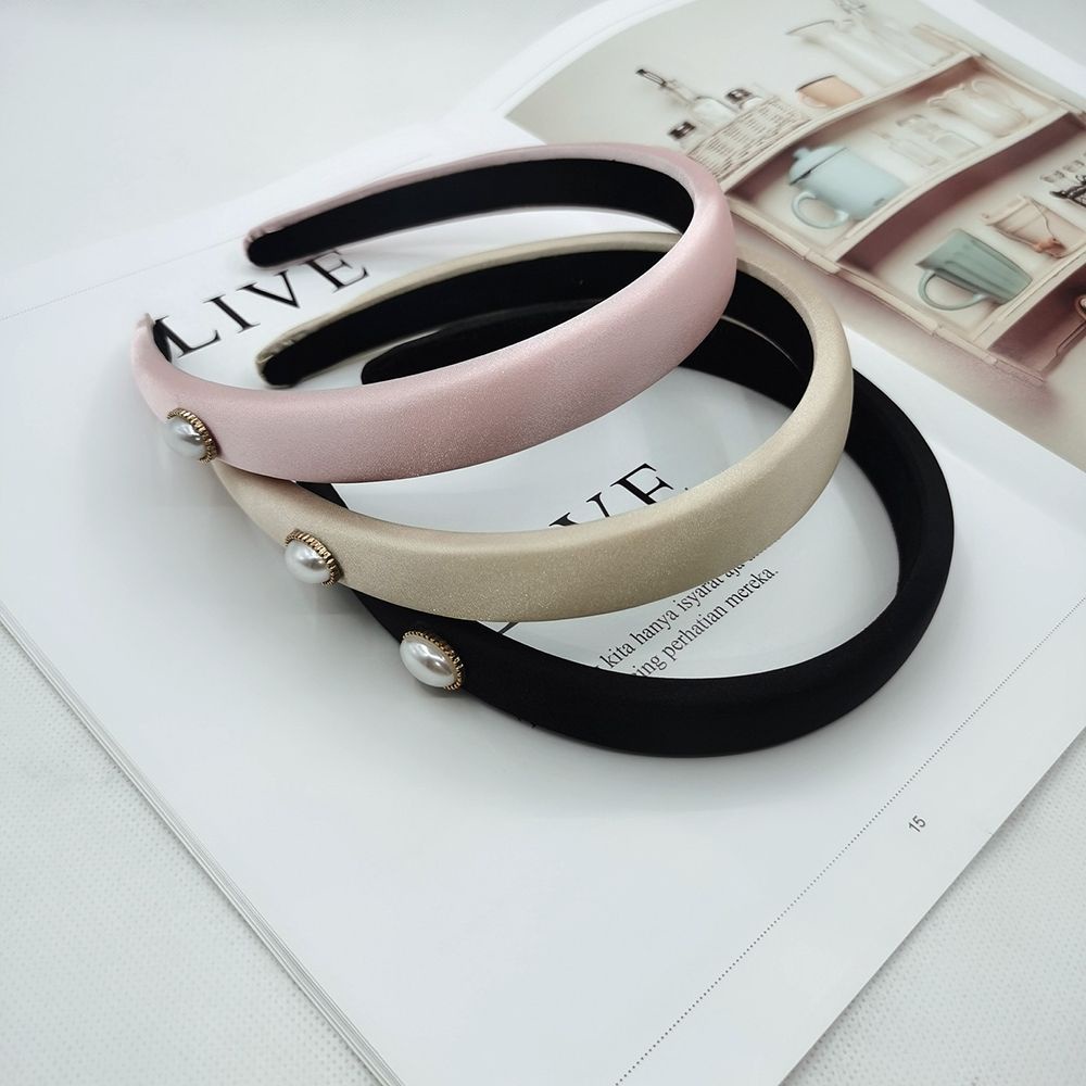 Băng đô cài tóc bằng satin đính ngọc trai nhân tạo sang trọng phong cách Hàn Quốc cổ điển cho nữ