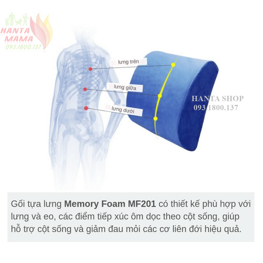 [Cao su non] Gối tựa lưng văn phòng Foam Memory FM201 [Chuyên dụng đau mỏi lưng]