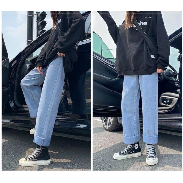 Quần jean ống rộng cạp cao ulzzang, quần bò nữ dáng suông TREND JEANS