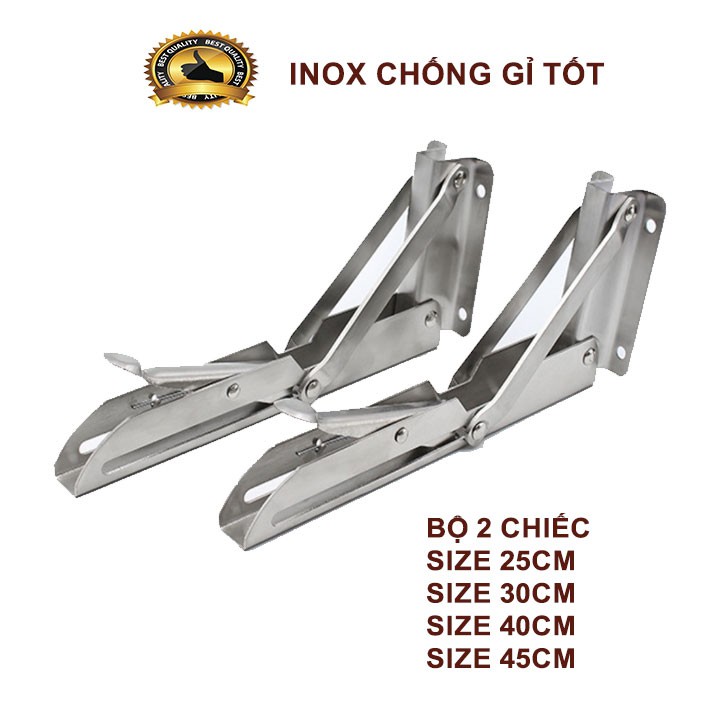 Bộ 2 bản lề gập inox, eke inox gấp gọn treo tường thông minh decor bàn học làm việc chịu lực 80kg Loại Tốt {Cao Cấp]