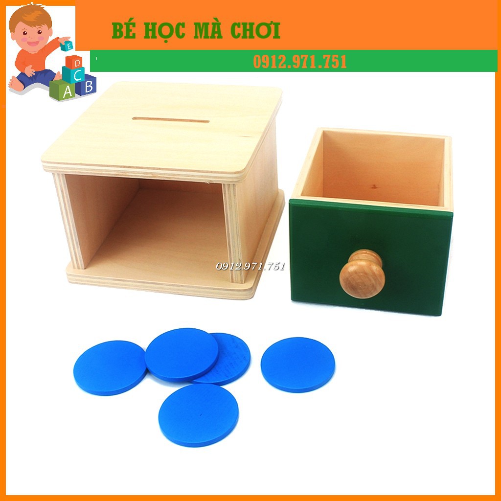 Hộp thả xu có ngăn CHUẨN - Giáo cụ Montessori 0-3 tuổi (bản cao cấp #6)