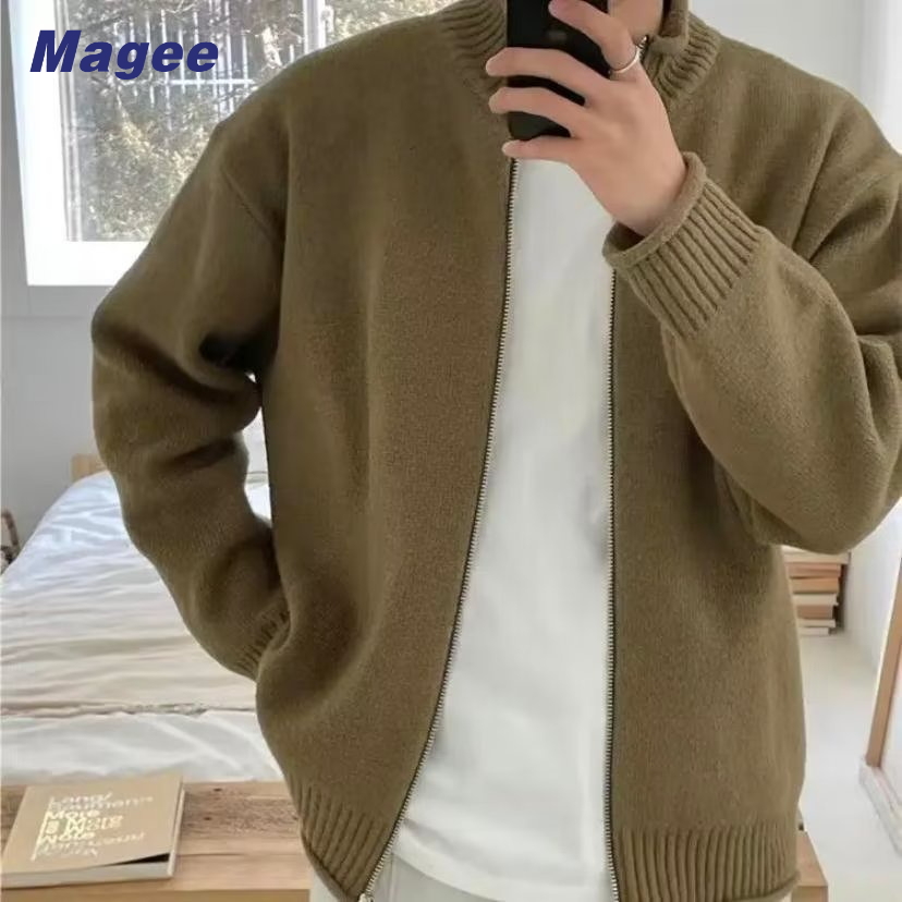 Áo Khoác Cardigan Dệt Kim Cổ Đứng Dáng Rộng Kiểu Retro Mỹ Thời Trang Mùa Thu Cho Các Cặp Đôi